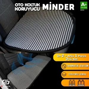 S-Dizayn Oto Koltuk Koruyucu Alt Minder Çizgili Füme Beyaz Universal 2+1 Parça Ön Arka A+ Kalite thumb 2
