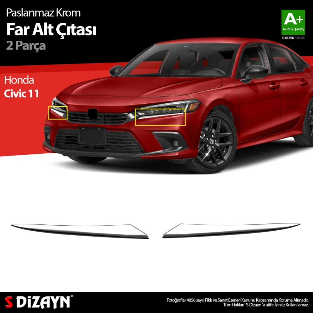 Drs Tuning Honda Civic Krom Far Alt Çıtası 2 Prç. 2021 Üzeri A+ Kalite