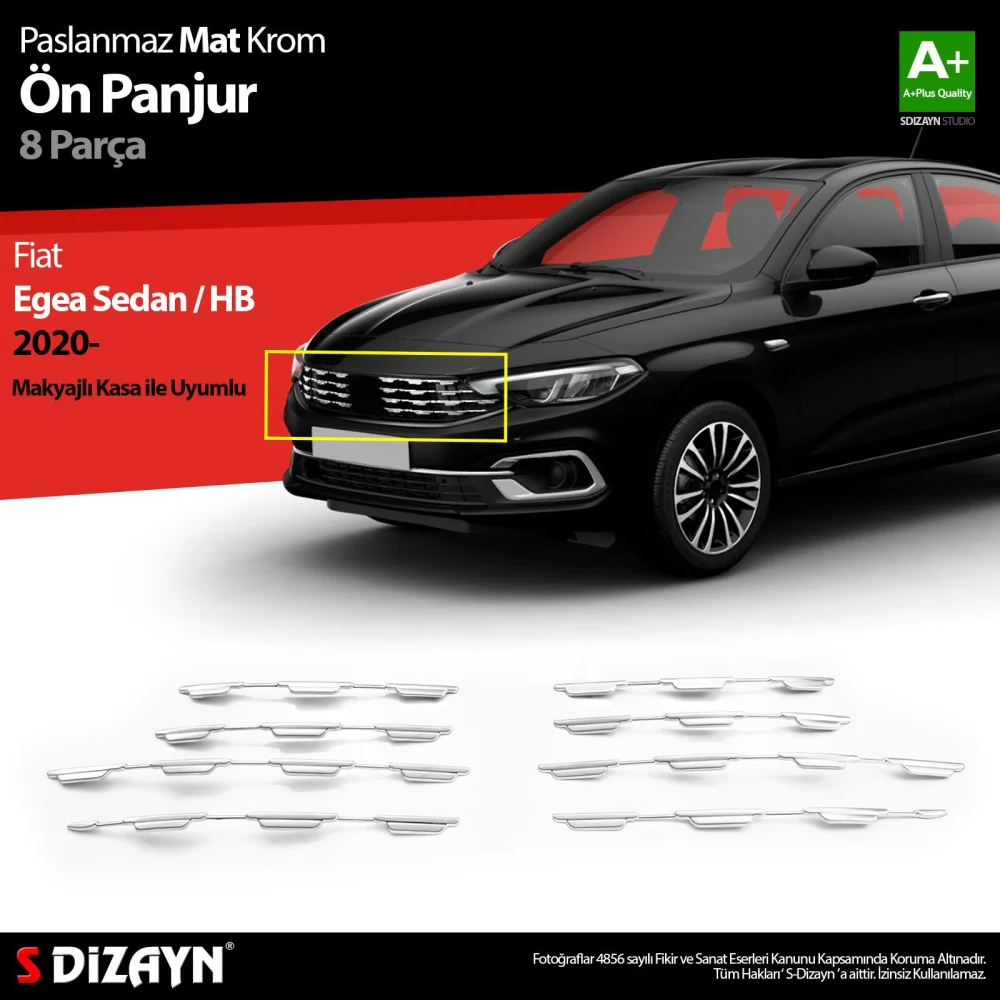 Drs Tuning Fiat Egea SD / HB Krom Ön Panjur Diamond Model 8 Prç 2020 Üzeri (Mat Krom) A+ Kalite