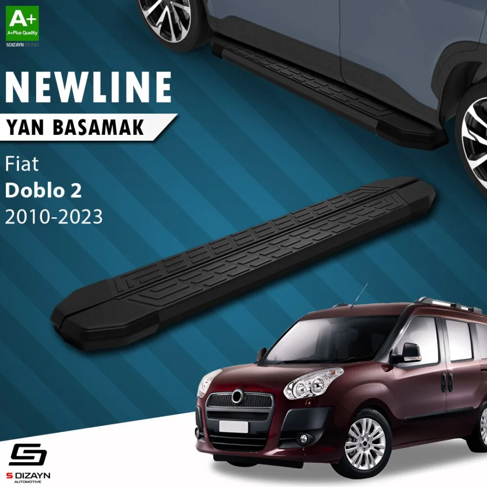 S-Dizayn Fiat Doblo 2 Uzun Şase NewLine Siyah Yan Basamak 223 Cm 2010-2023 A+ Kalite