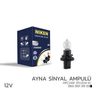 Niken uyumlu 12V HPC24W Ayna Sinyal Ampulü (PU20d-6) 10’Lu modelleri DRS Tuning'de. Kaliteli malzeme, hızlı kargo ve güvenli alışverişle hemen inceleyin.