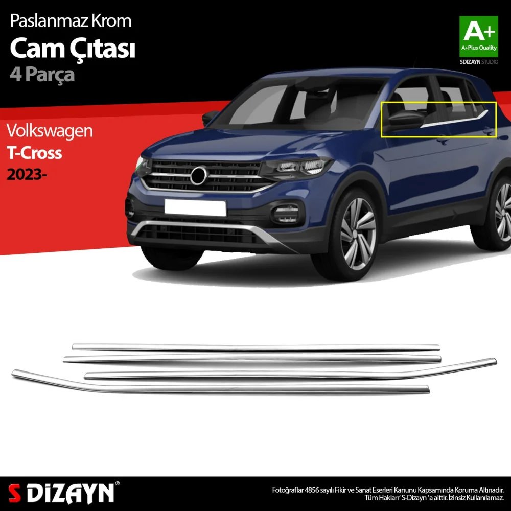 Drs Tuning VW T-Cross Krom Cam Çıtası 4 Prç 2023 Üzeri