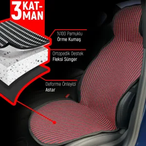 Peugeot 208 Uyumlu Koltuk Kılıfı Minder Çizgili Siyah Kırmızı 2+1 Ön Arka Set thumb 3