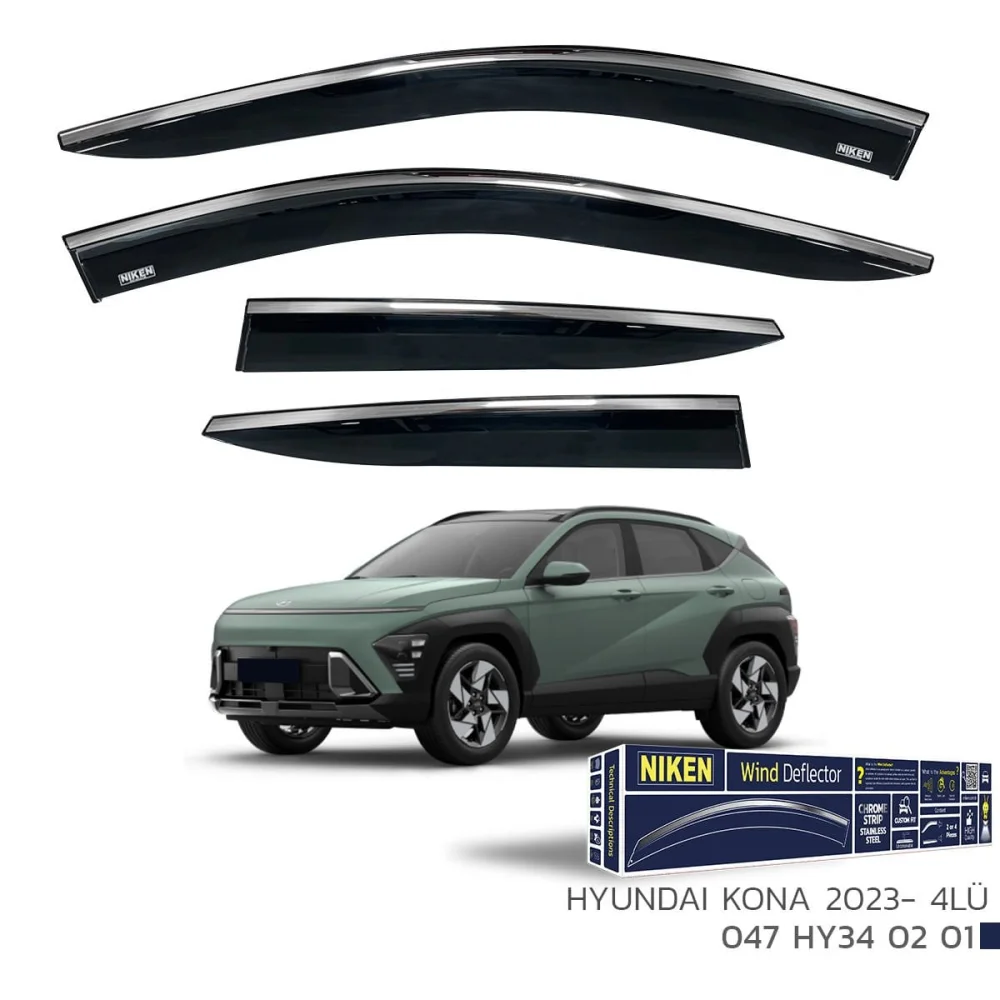Hyundai Uyumlu Kona 2023 Sonrası Kromlu Cam Rüzgarlığı 4Lü Parça