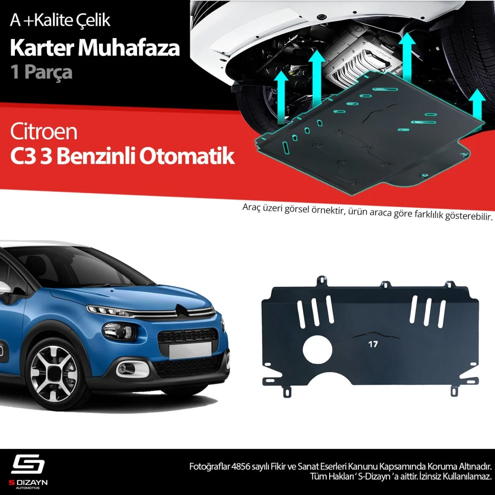 Drs Tuning Citroen C3 Benzin Otomatik Çelik Karter Muhafaza Koruma 2017-2023 A+ Kalite