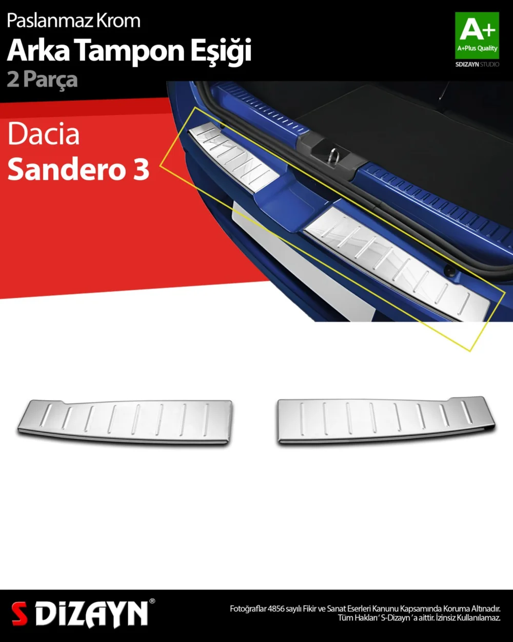 Drs Tuning Dacia Sandero 3 Krom Arka Tampon Eşiği 2 Prç 2020 Üzeri