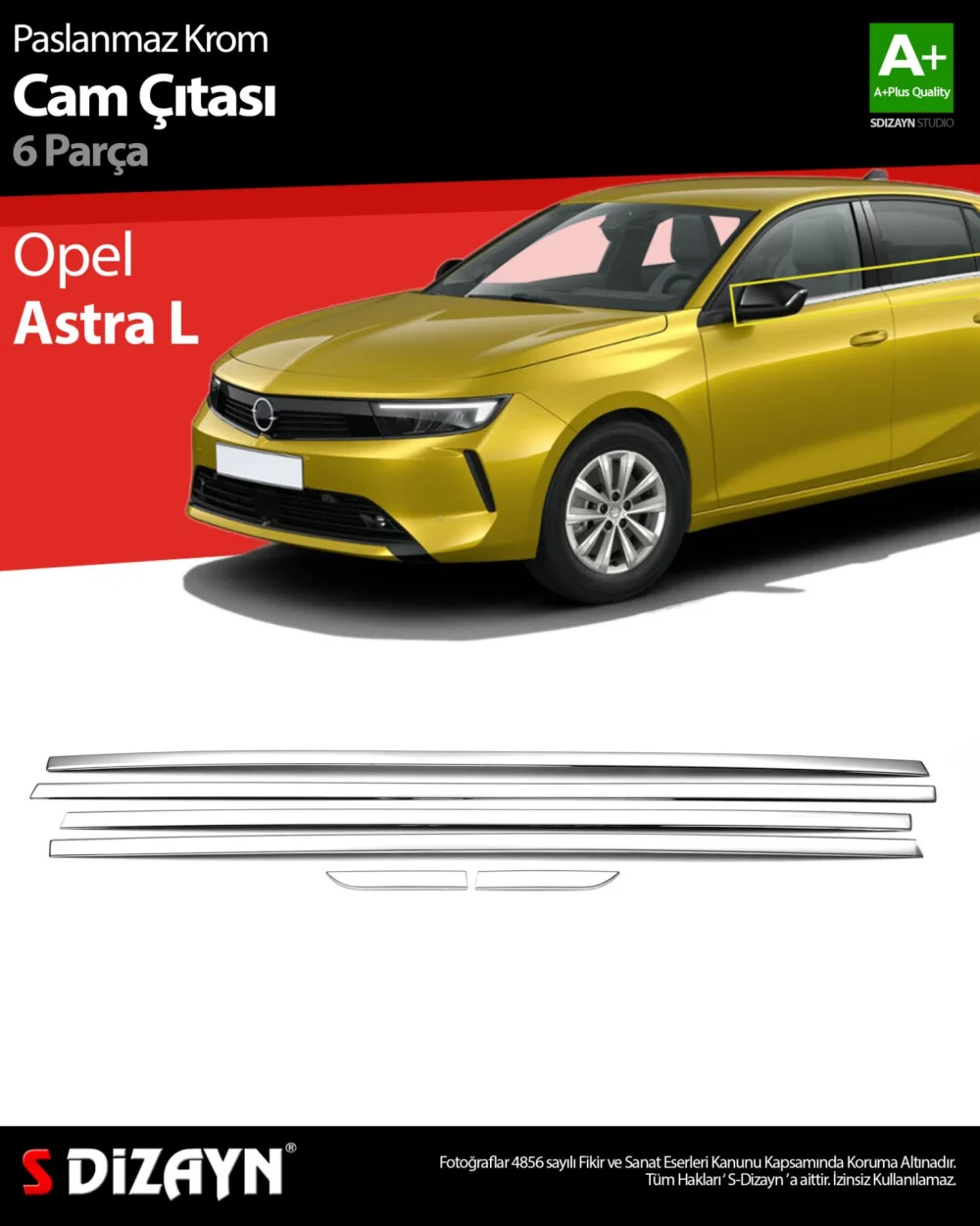 Drs Tuning Opel Astra L Krom Cam Çıtası 6 Prç 2022 Üzeri