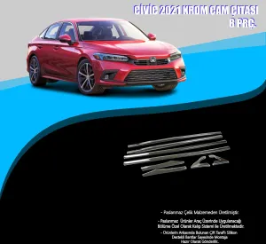 Honda Civic 2021 Model Krom Cam Çerçevesi 8 Parça FE1 (2022+)DRS Tuning kalitesiyle tanışın! Özel olarak Honda  model araçlar için üretilen bu ürün, otomobilini