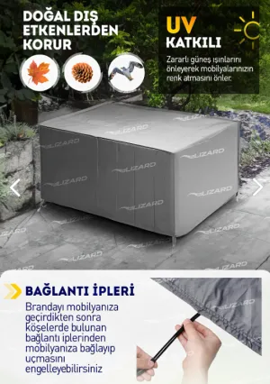 Bahçe Mobilya Koruma Masa Sandalye Kılıf Örtüsü Gri 160x100x75cm Su Geçirmez thumb 2