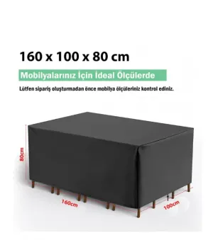 Bahçe Mobilya Koruma Masa Sandalye Kılıf Örtüsü Gri 160x100x75cm Su Geçirmez thumb 5