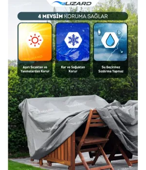 Bahçe Mobilya Masa Sandalye Koruma Kılıf Örtüsü Gri 200x150x75cm Su Geçirmez thumb 4