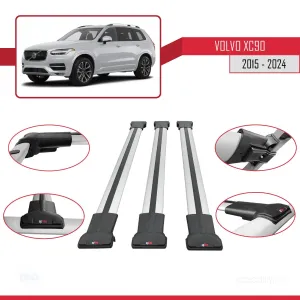 Volvo XC90 2015 ve Sonrası ile Uyumlu FLY Model Ara Atkı Tavan Barı GRİ 3 ADET BAR thumb 5