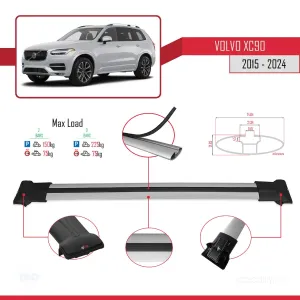 Volvo XC90 2015 ve Sonrası ile Uyumlu FLY Model Ara Atkı Tavan Barı GRİ thumb 5