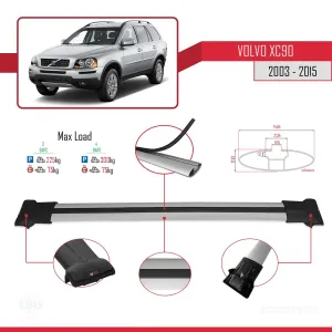 Volvo XC90 2003-2015 Arası ile Uyumlu FLY Model Ara Atkı Tavan Barı GRİ 3 ADET BAR thumb 4