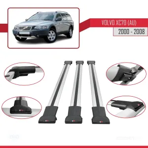 Volvo XC70 (AU) 2000-2008 Arası ile Uyumlu FLY Model Ara Atkı Tavan Barı GRİ 3 ADET BAR thumb 5