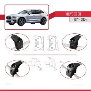 Volvo XC60 2017 ve Sonrası ile uyumlu ACE-2 Ara Atkı Tavan Barı GRİ thumb 5