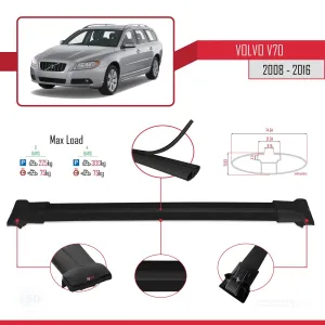 Volvo V70 2008-2016 Arası ile Uyumlu FLY Model Ara Atkı Tavan Barı SİYAH 3 ADET BAR thumb 4