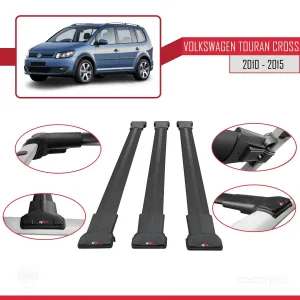 Volkswagen Touran CROSS 2010-2015 Arası ile Uyumlu FLY Model Ara Atkı Tavan Barı SİYAH 3 ADET BAR thumb 5