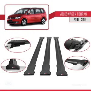 Volkswagen Touran 2010-2015 Arası ile Uyumlu FLY Model Ara Atkı Tavan Barı SİYAH 3 ADET BAR thumb 5