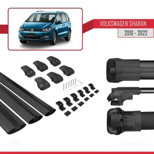 Volkswagen Sharan 2010-2022 Arası ile uyumlu ACE-1 Ara Atkı Tavan Barı SİYAH 3 ADET BAR thumb 5