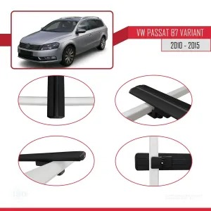 Volkswagen Passat (B7) VARIANT 2010-2015 Arası ile uyumlu Basic Model Ara Atkı Tavan Barı SİYAH 3 ADET thumb 4