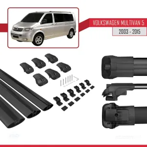 Volkswagen Multivan (T5) 2003-2015 Arası ile uyumlu ACE-1 Ara Atkı Tavan Barı SİYAH 3 ADET BAR thumb 5