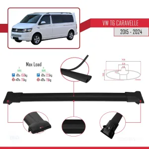 Volkswagen Caravelle (T6) 2015 ve Sonrası ile Uyumlu FLY Model Ara Atkı Tavan Barı SİYAH thumb 4
