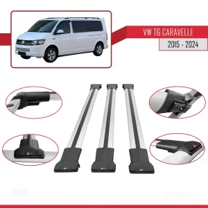 Volkswagen Caravelle (T6) 2015 ve Sonrası ile uyumlu FLY Model Ara Atkı Tavan Barı GRİ 3 ADET BAR thumb 5