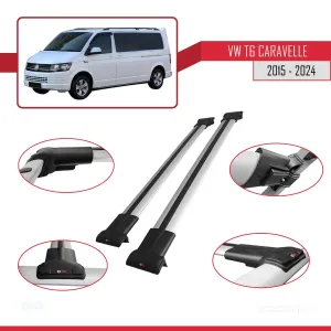 Volkswagen Caravelle (T6) 2015 ve Sonrası ile Uyumlu FLY Model Ara Atkı Tavan Barı GRİ thumb 4