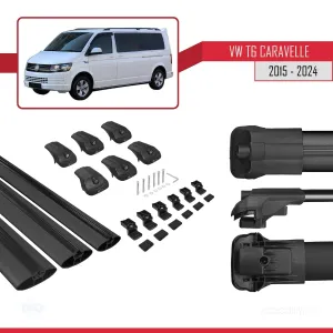 Volkswagen Caravelle (T6) 2015 ve Sonrası ile uyumlu ACE-1 Ara Atkı Tavan Barı SİYAH 3 ADET BAR thumb 5