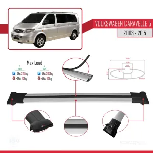 Volkswagen Caravelle (T5) 2003-2015 Arası ile uyumlu FLY Model Ara Atkı Tavan Barı GRİ 3 ADET BAR thumb 4