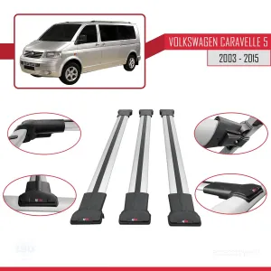 Volkswagen Caravelle (T5) 2003-2015 Arası ile uyumlu FLY Model Ara Atkı Tavan Barı GRİ 3 ADET BAR thumb 5