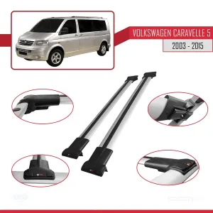 Volkswagen Caravelle (T5) 2003-2015 Arası ile uyumlu FLY Model Ara Atkı Tavan Barı GRİ thumb 5
