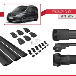 Volkswagen Caddy 2020 ve Sonrası ile uyumlu ACE-1 Ara Atkı Tavan Barı SİYAH 3 ADET BAR thumb 5
