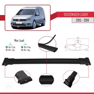 Volkswagen Caddy 2015-2019 Arası ile uyumlu FLY Model Ara Atkı Tavan Barı SİYAH 3 ADET BAR thumb 4