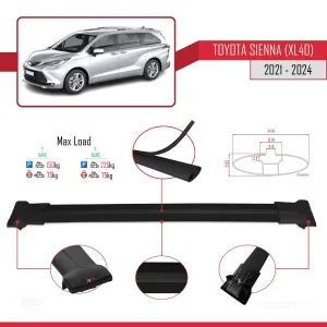 Toyota Sienna (XL40) 2021 ve Sonrası ile Uyumlu FLY Model Ara Atkı Tavan Barı SİYAH thumb 4