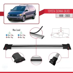 Toyota Sienna (XL10) 1998-2003 Arası ile Uyumlu FLY Model Ara Atkı Tavan Barı GRİ thumb 4