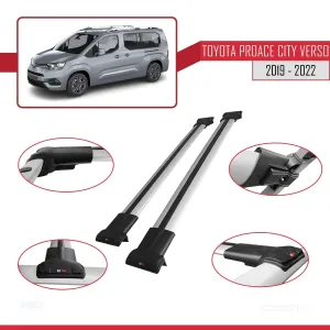 Toyota Proace City Verso 2019-2022 Arası ile Uyumlu FLY Model Ara Atkı Tavan Barı GRİ thumb 3