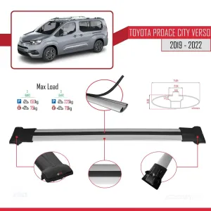 Toyota Proace City Verso 2019-2022 Arası ile Uyumlu FLY Model Ara Atkı Tavan Barı GRİ thumb 4