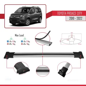 Toyota Proace City 2019-2022 Arası ile Uyumlu FLY Model Ara Atkı Tavan Barı GRİ thumb 4