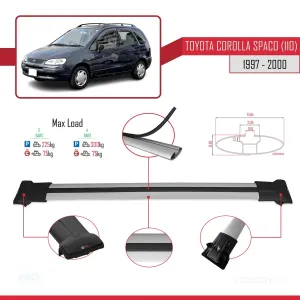 Toyota Corolla Spacio (E110) 1997-2000 Arası ile Uyumlu FLY Model Ara Atkı Tavan Barı GRİ 3 ADET BAR thumb 4