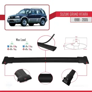 Suzuki Grand Vitara 1998-2005 Arası ile uyumlu FLY Model Ara Atkı Tavan Barı SİYAH - Görsel 4