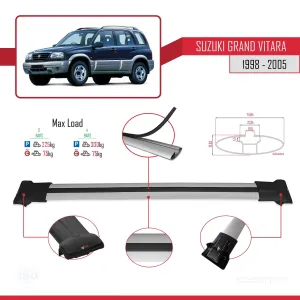 Suzuki Grand Vitara 1998-2005 Arası ile Uyumlu FLY Model Ara Atkı Tavan Barı GRİ 3 ADET BAR - Görsel 4