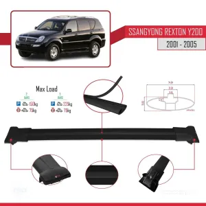 Ssangyong Rexton Y200 2001-2005 Arası ile uyumlu FLY Model Ara Atkı Tavan Barı SİYAH thumb 4