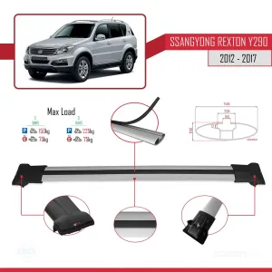 Ssangyong Rexton (Y290) 2012-2017 Arası ile uyumlu FLY Model Ara Atkı Tavan Barı GRİ thumb 4