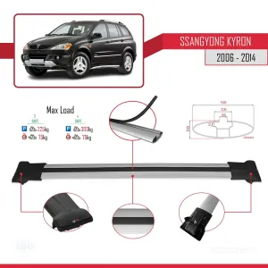 Ssangyong Kyron 2006-2014 Arası ile uyumlu FLY Model Ara Atkı Tavan Barı GRİ 3 ADET BAR thumb 4