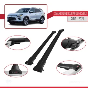 Ssangyong Korando (C300) 2019 ve Sonrası ile Uyumlu FLY Model Ara Atkı Tavan Barı SİYAH thumb 5