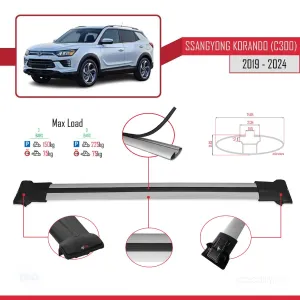 Ssangyong Korando (C300) 2019 ve Sonrası ile Uyumlu FLY Model Ara Atkı Tavan Barı GRİ thumb 4