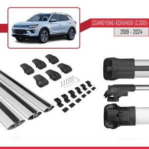 Ssangyong Korando (C300) 2019 ve Sonrası ile uyumlu ACE-1 Ara Atkı Tavan Barı GRİ 3 ADET BAR thumb 5
