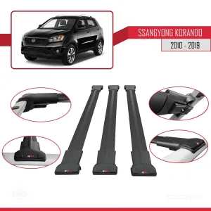 Ssangyong Korando (C) 2010-2019 Arası ile Uyumlu FLY Model Ara Atkı Tavan Barı SİYAH 3 ADET BAR thumb 5